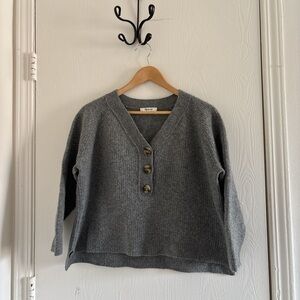 Madewell Gray Merino Wool Blend Sweater Size L Button V Neck